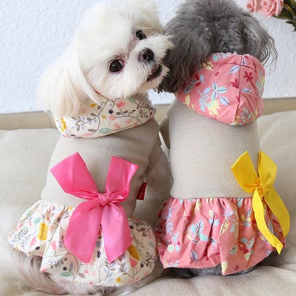 

dog apparel pet clothes winter thickening princess skirt with floral printed fluffy and bowknot dress for small