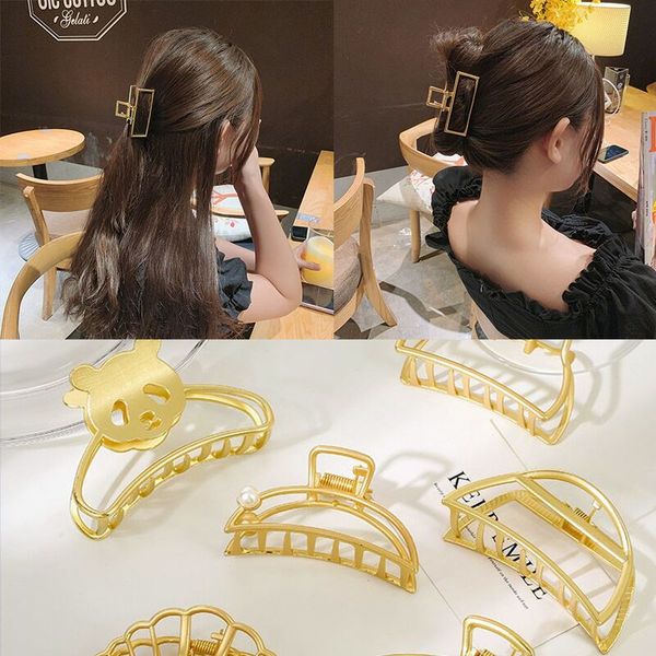 

1pc crab shark claw hair clip for women metal pearls geometry hairpin catch head bands accessories 30 colors sz721, Slivery;white