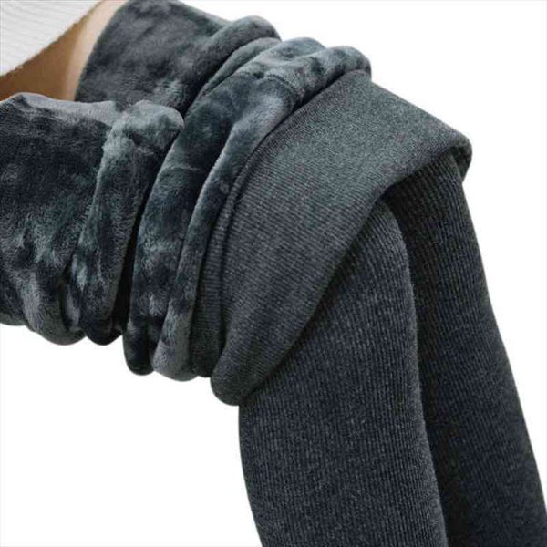 

winter thicken high waist womens legging plus velvet -30 pants r lamb cashmere warm fur joggers, Black
