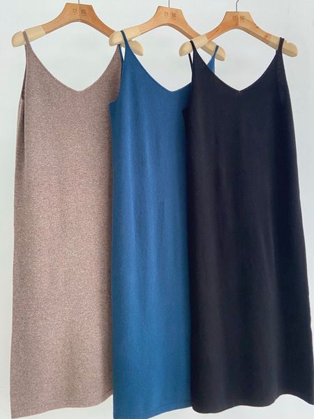 

2021 new knitted women sleeveless v-neck solid color simple female sling mid-calf es c0gq, Black;gray