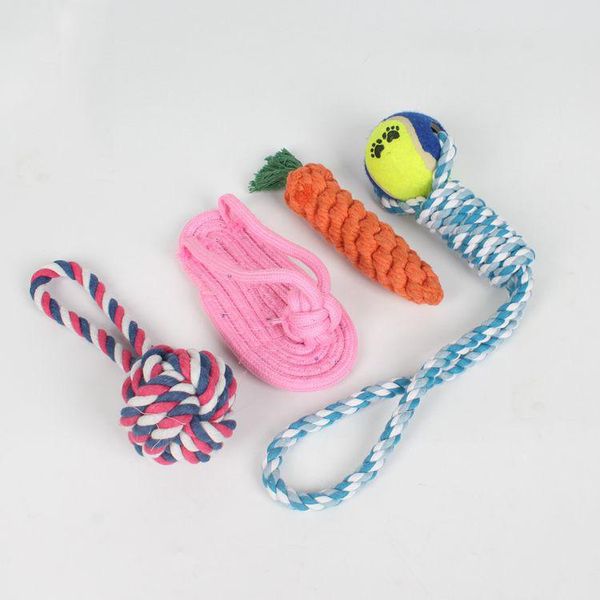 

dog apparel 4pcs pet cotton rope toy combination package bite-resistant molar stick