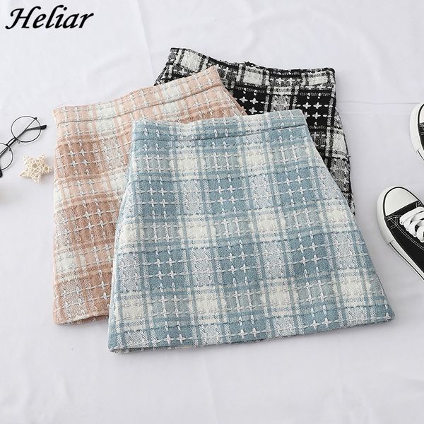 

heliar women tweed plaid skirts female bodycon skirts wide leg highstreet high waist skirts vintage mini skirt women 2021 spring 210309, Black