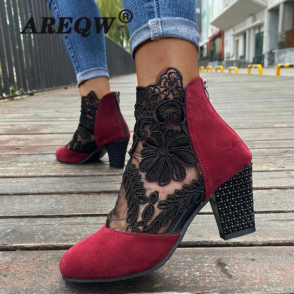 

sandals women's summber shoes large size mesh high heels thick heel lace fish mouth, Black