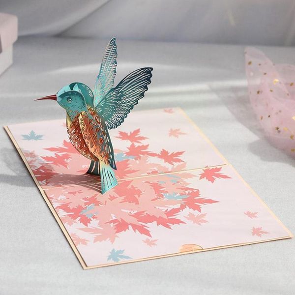 

greeting cards 3d up hummingbird bird card birthday/ father’s holiday hollow engraving day/thank gift creative you k0d2