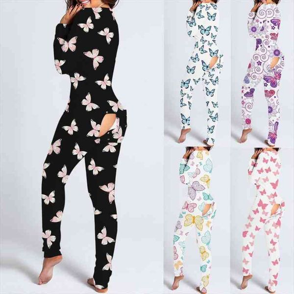 

butterfly jumpsuits functional buttoned flap print women detachable sleepwear pajamas suit homewear one piece jumpsuit, Black;white