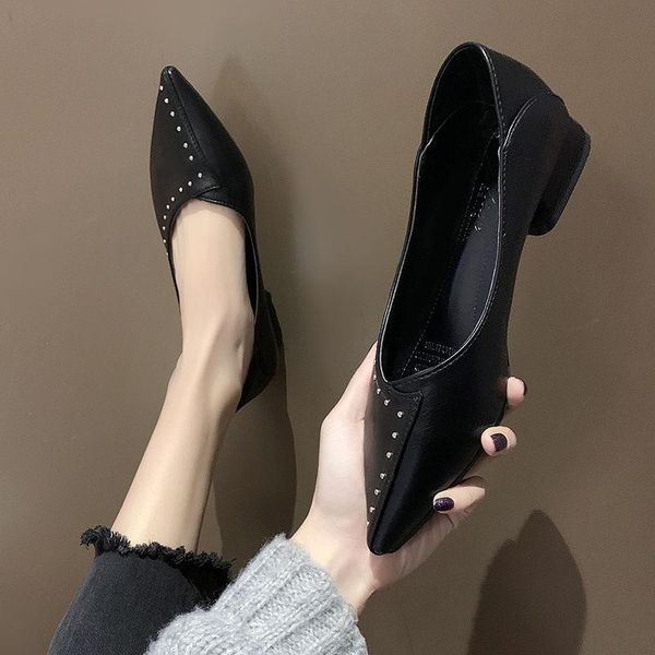 

dress shoes cresfimix sapatos femininos women fashion pointed toe black pu leather rivet party high heel lady casual brown a6208