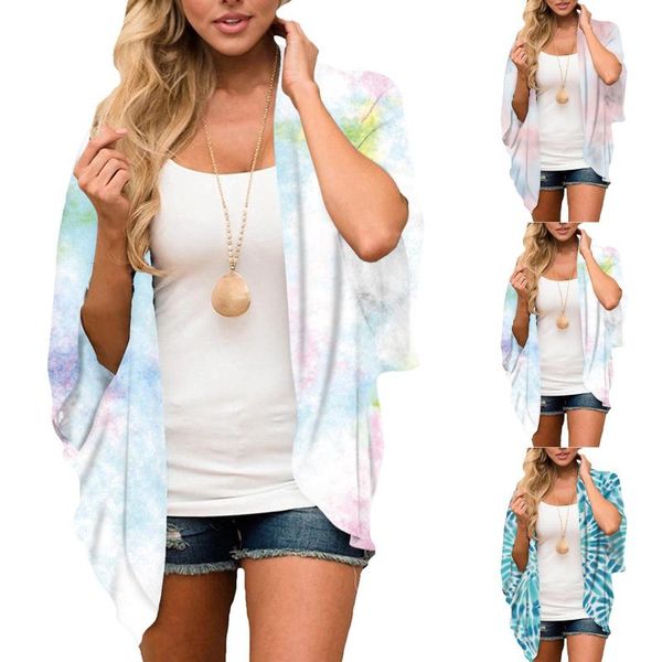 

women's blouses & shirts summer fashion chiffon printed cardigan loose plus size ladies spring beachwear cover-ups blouse f, White