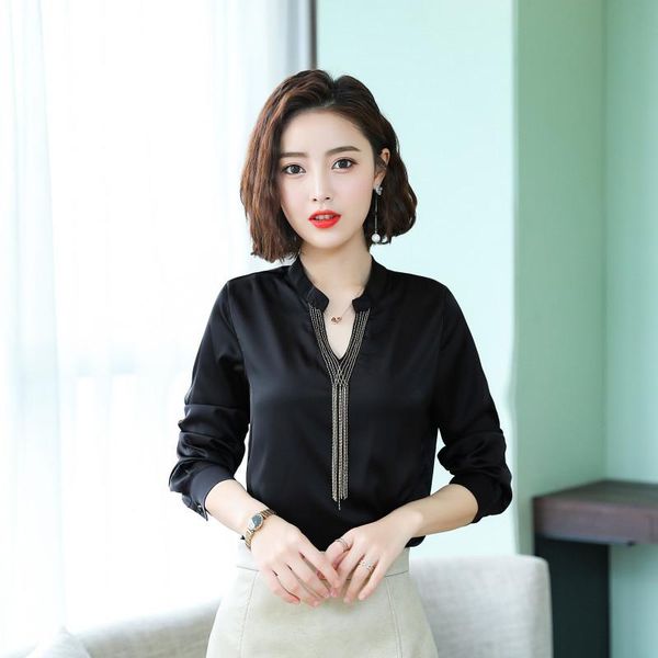 

women's blouses & shirts spring women shirt office ladies loose plus size long sleeve blouse female thin v collar casual fashion clothe, White