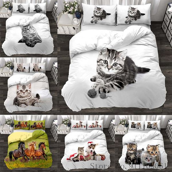 

bedding sets dog and cat 3d printed bedclothes set quilt cover pillowcase cute animals children bedroom decoration home textiles 2/3pcs
