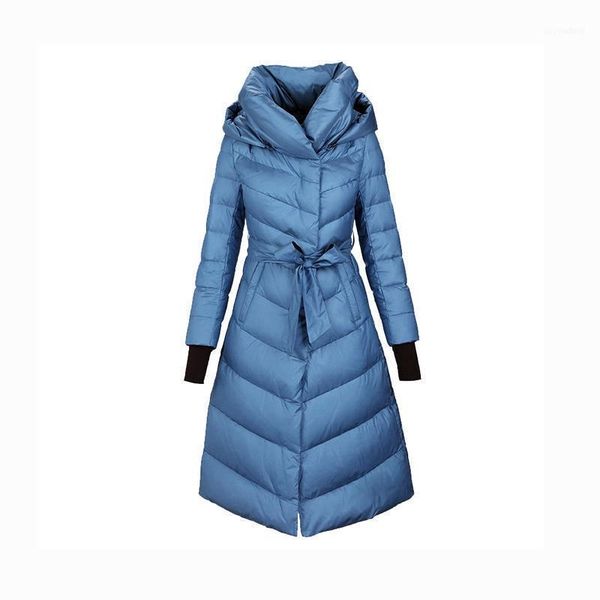 

women's down & parkas autumn winter women coats with hoody 90% duck lady x-long outerwear overcoat lf52031, Black