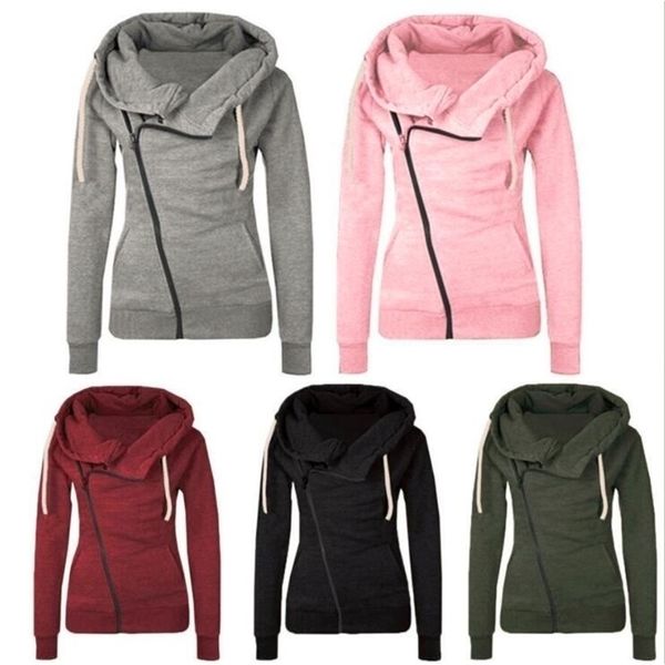 

zogaa autumn winter womens cotton sport hoody hoodie lady's hooded casual pullover zipper sweatshirt jumper women coat jacket 201113, Black