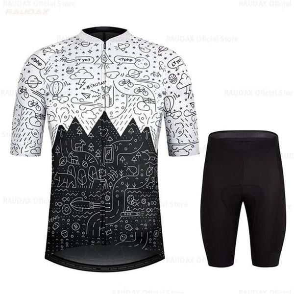 

racing sets summer men quickdry hand drawn doodles bib shorts short sleeve ropa ciclismo jersey set triathlon cycling clothes bike uniform, Black;blue