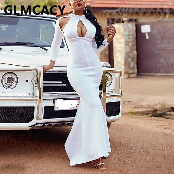 

long sleeve solid cut out maxi dress slim elegant evening party long mermaid vestidos 210702, Black;gray