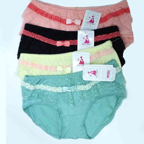 

underwear ruffle cute lace middle waist breathable and comfortable color, Black;pink
