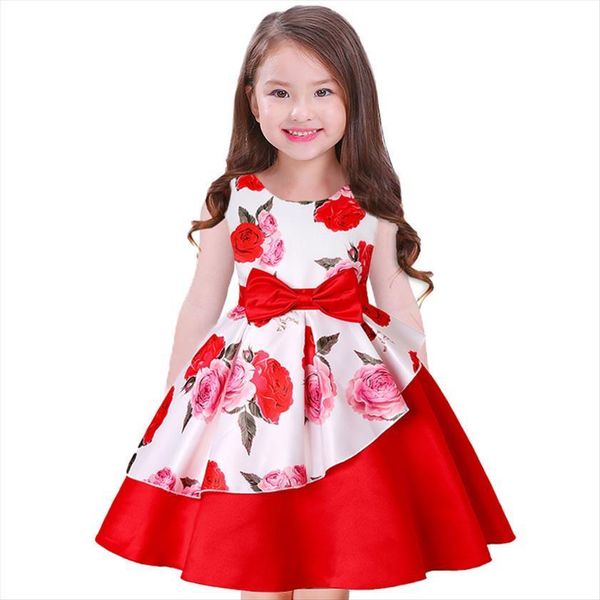 

baby kids flower pretty birthday girl dress children clothing toddler wedding princess eveving party costume clothes with bow, Red;yellow