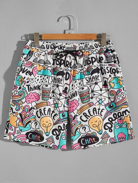 

men pop art print drawstring shorts t5ue#, Black