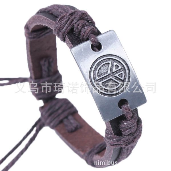 

leather national jewelry peace symbol leather bracelet, Golden;silver