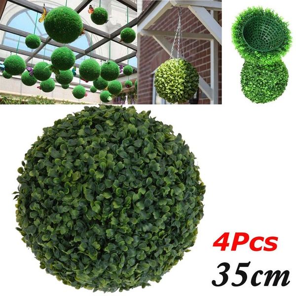 

4 pcs 35cm plastic ary ball tree leaf effect ball hanging home garden decor faux boxwood plant