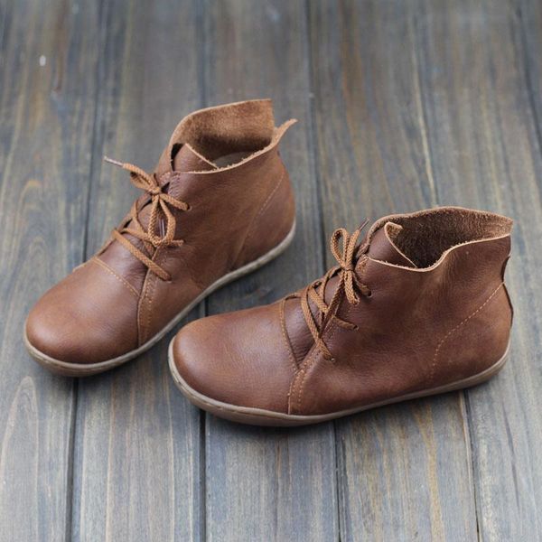

women ankle boots plus size hand-made genuine leather woman boots round toe lace up shoes female footwear driving shoes, Black
