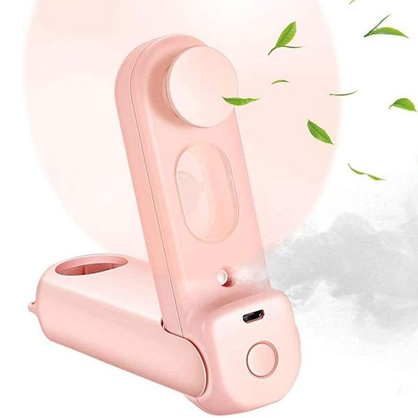 

portable handheld misting fan small personal desk fan usb rechargeable for home office outdoor (pink