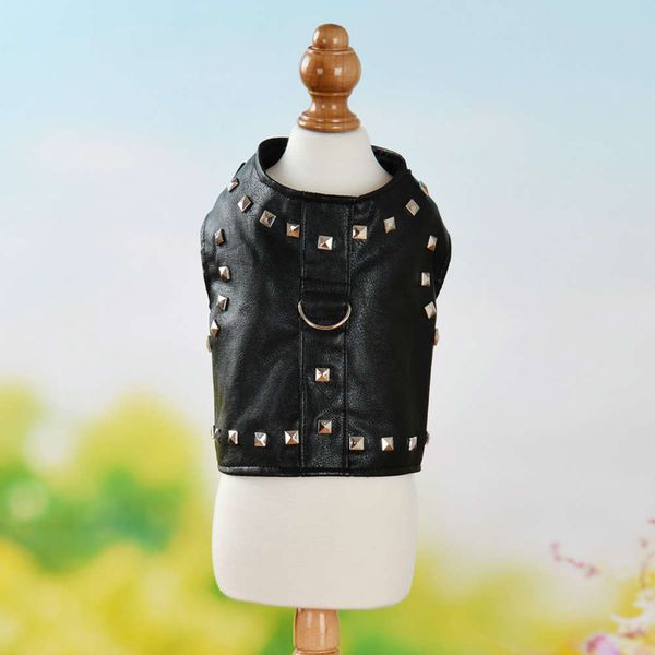 

2020 new pet cloth rivet motorcycle leather vt shining fashion meow dog clothing