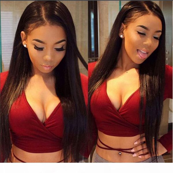 

silk base full lace wig silk straight human hair lace front wig side part with baby hair for black women brazilian vrigin hair, Black;brown