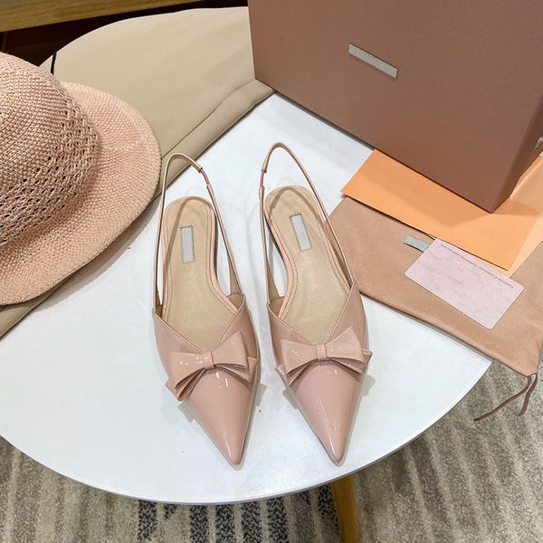 

women summer sandals pointed head bow tie flat shoes genuine patent leather designer prom sandal dress shoe good quality pink, Black