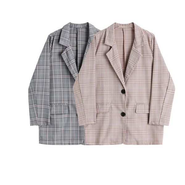 

women's suits & blazers retro wild loose thin single-breasted suit 2021 korean version of the plaid spring and autumn jacket female sty, White;black
