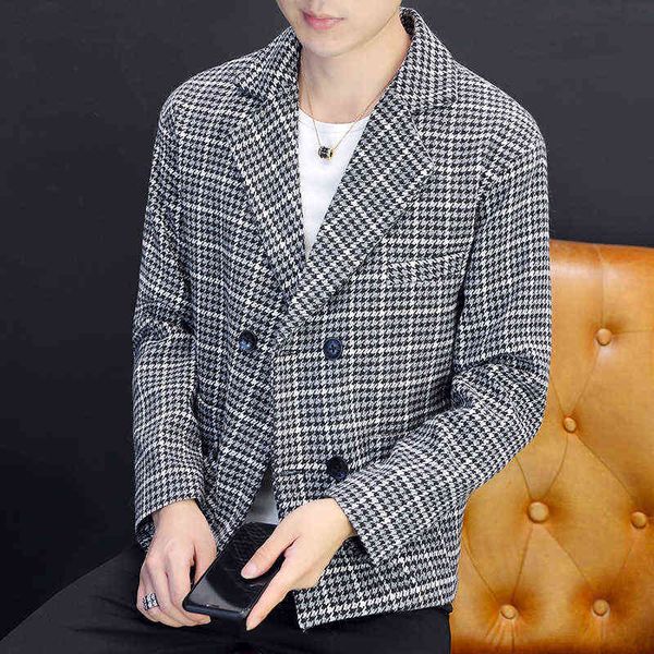 

luxury suits blaze double breasted plaid korean version trend single wt handsome spring and autumn men's suit casual coat, Black