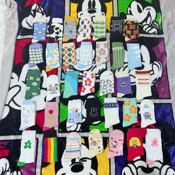 

four seasons fashion socks street personality illustration poached egg harajuku style jacquard medium tube men's and women's, Black