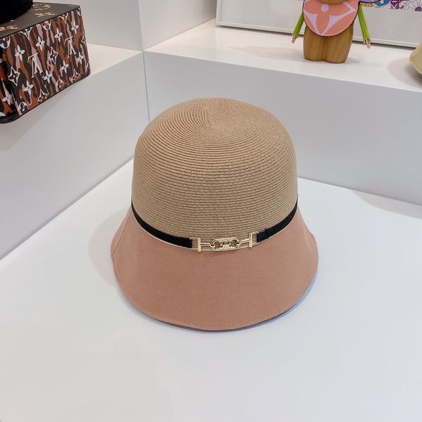 

correct version ~ 2021 new spring and summer straw hat sun protection leisure splicing bucket hat cover face women's fashion brand, Blue;gray