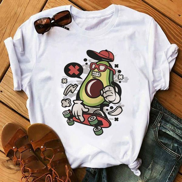 

cartoon avocado tshirt vegan short sleeve cute t-shirt womens small fresh casual t shirt harajuku ullzang tshirt fashion tee, White