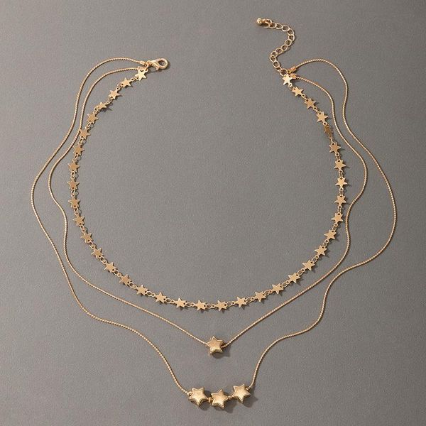 

pendant necklaces multiple pentagram geometry necklace solid star beaded for women fashion multi-layer choker jewelry gift, Silver