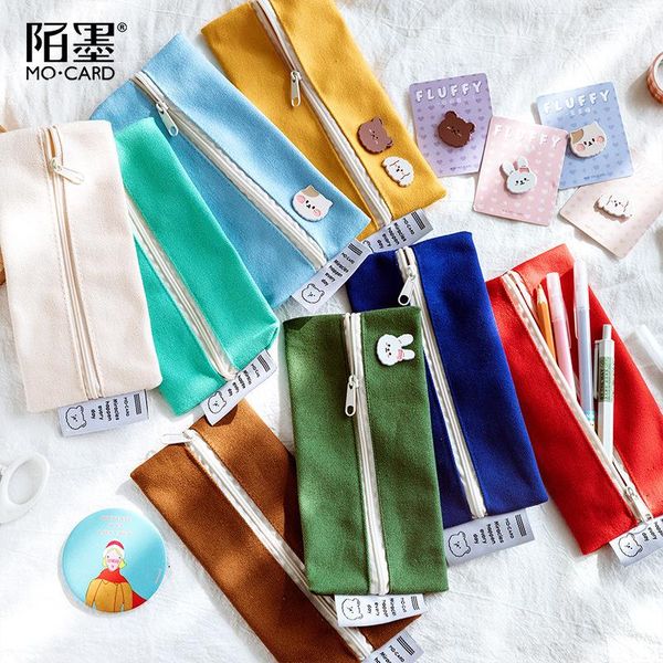 

pencil bags concise pure color canvas bag and cute metal badge lovely cases pouches school supply gift stationery