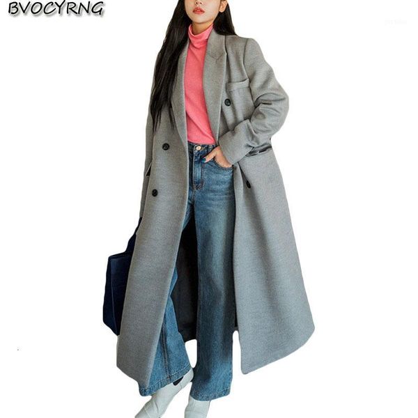 

long wool coat female autumn winter high -end thick wool parka 2019 new korean big size loose elegant women's clothing 1, Black