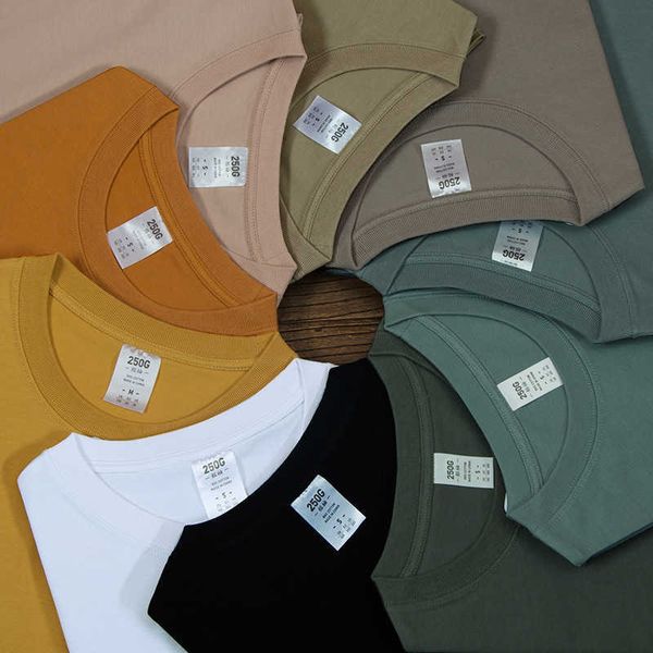 

250g13 color 2021 new cotton round neck pullover men's and women's short sleeve t-shirts popular in summer, White