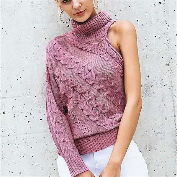 

women's sweaters design women winter one shoulder knitted solid knittings knitwear keep warm slim turtleneck pullovers sweater, White;black