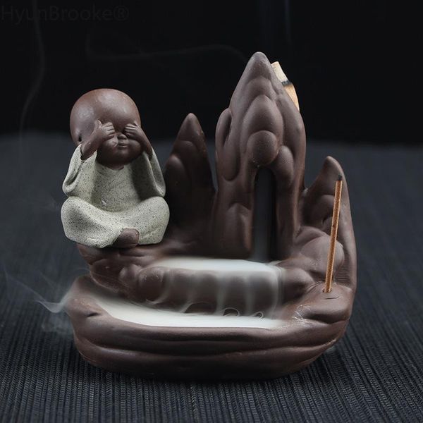 

fragrance lamps 10pc incense cones + burner creative home decor the little monk small buddha censer backflow use in teahouse