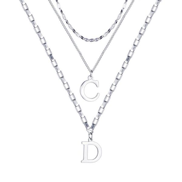 

chokers firebros 2021 silver color stainless steel layered chain necklace letter charm pendant choker collar women kpop jewelry gift, Golden;silver