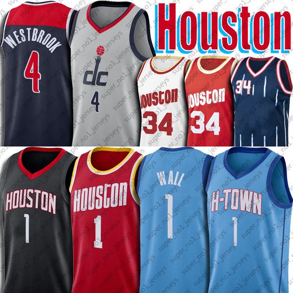 

houstons john 1 wall basketball jersey washingtons russell 4 westbrook jerseys throwback hakeem 34 olajuwon, Black;red