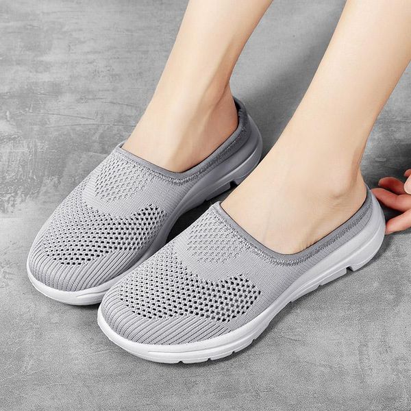

slippers summer women casual soft comfortable mesh flat half sandals ladies beach outdoor flip flops 35 42, Black