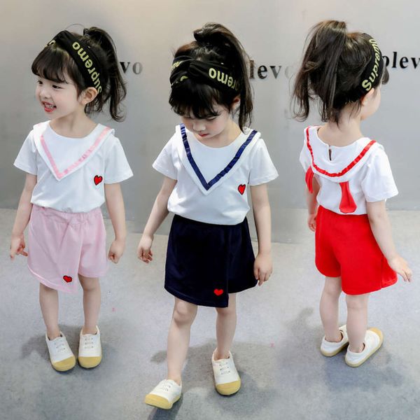 

sve suit girls' t-shirt shorts short 1-2-3-4-5 years old children's summer wear, White