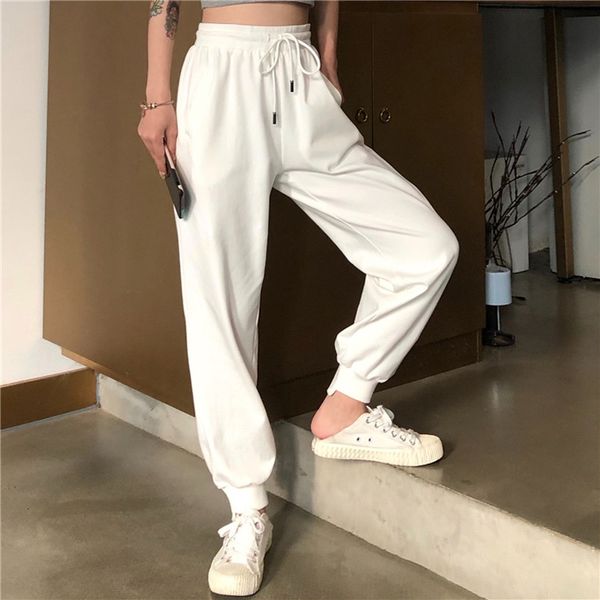 

2021 new white high-waist sports casual beam feet harem women's autumn wide leg loose slim straight pants nl5q, Black;white