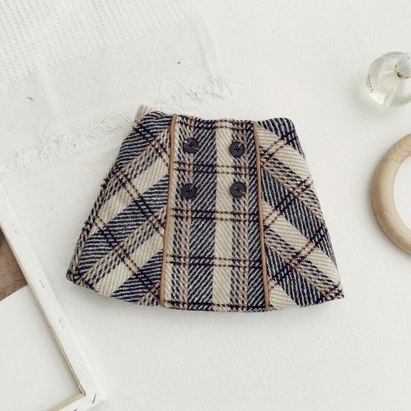 

autumn and winter girls plaid skirt toddler girl woolen a-line skirt female baby plus velvet children's a-line skirt 2-8y 210302