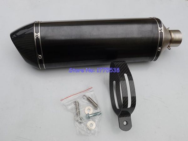 

motorcycle exhaust system id:51mm/54mm/57mm/61mm/63mm/65mm l:500mm motorbike muffler pipe escape damper baffle with carbon fiber clamp