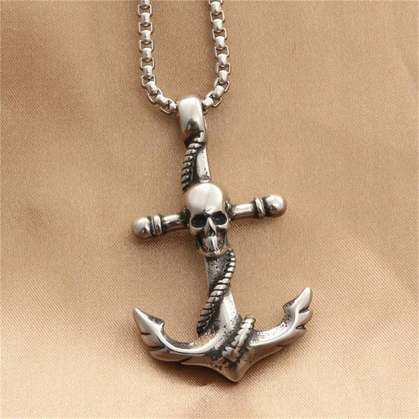 

pendant necklaces water ghost anchor skull metal men's necklace chain retro hip hop punk boyfriend jewelry creative gifts wholesale, Silver