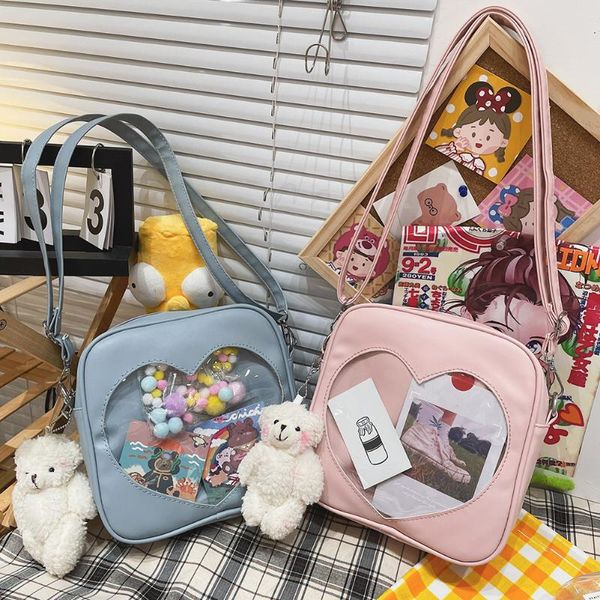 

evening bags 2021 love itabag transparent crossbody for women pu square handbag kawaii lolita shoulder bag girl japanese ita with pendant