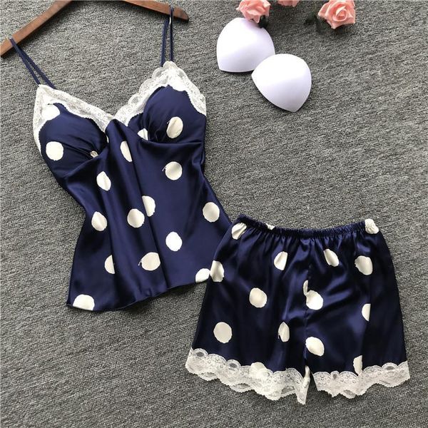 

women pajamas with chest pad satin flower print pijamas female 2 piece set 2019 summer home wear pyjama nightsuits, Black;red