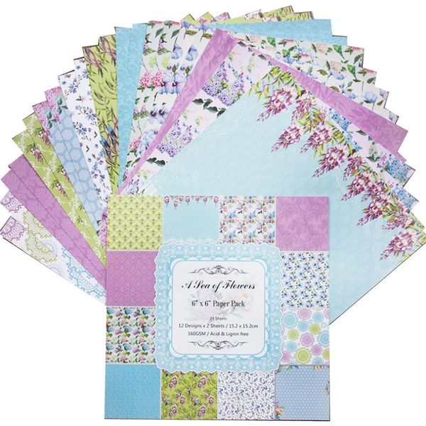 

6 inch 24 sheets variety flower patterned paper for scrapbooking