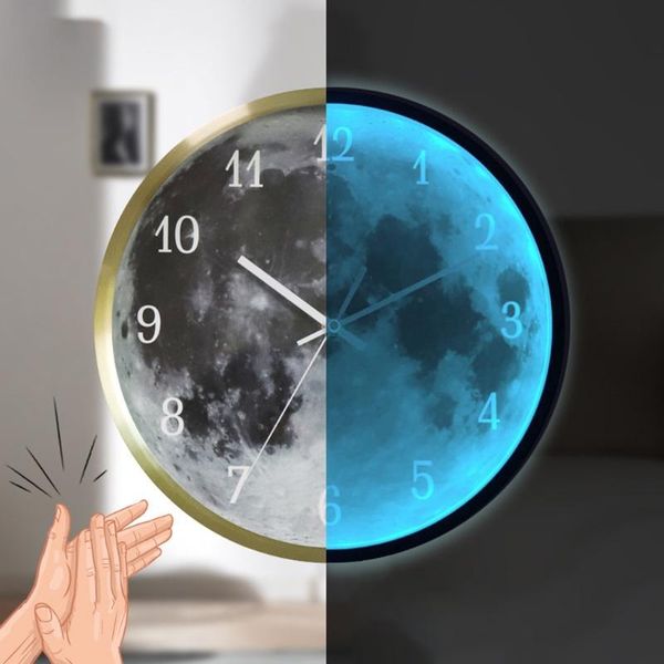 

12 inch luminous wall clock silent non-ticking night light gray moon round watch
